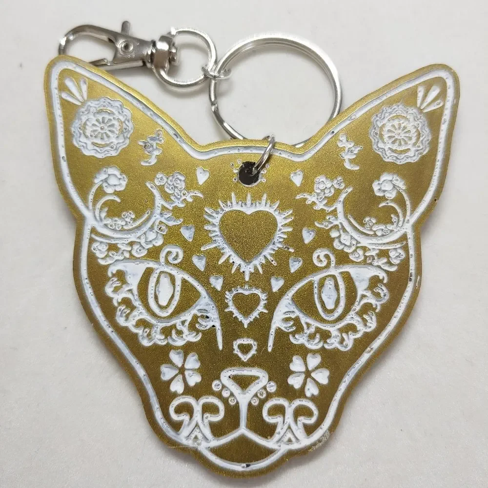 Keychain Gold Cat Sugar Skull